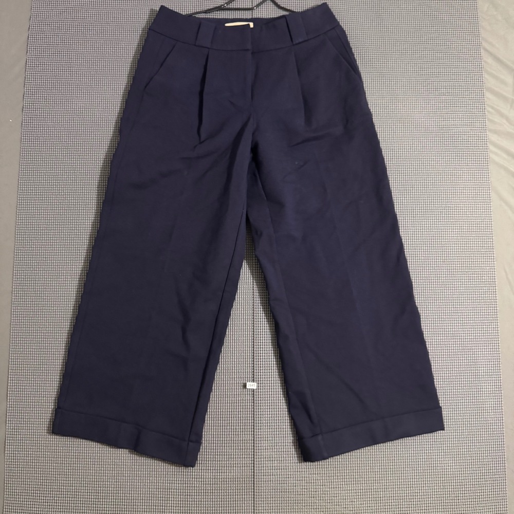 Classic Six New York Womens Navy Blue Wide Leg Cropped Pleated Pants Size 6